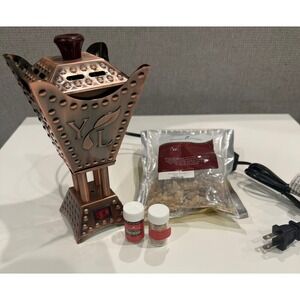 Young Living Electric Resin Burner Copper Tone Metal with Frankincense Myrrh Set